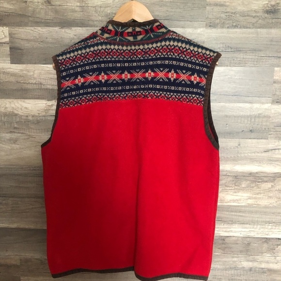 Orly Cottagecore Cabincore Red Fleece Fair Isle Vest Large - Picture 9 of 11